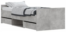 betonszürke ágykeret fej- és lábtámlával 75 x 190 cm