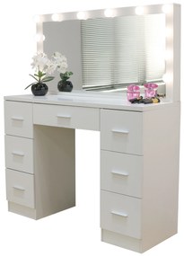 Öltözőasztal hollywood Deluxe LED világítással, fehér színben