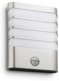 Philips Raccoon kültéri falra szerelhető mozgásérzékelős LED lámpa, inox, 1x3W, 270 lm, 2700K melegfehér, 172744716