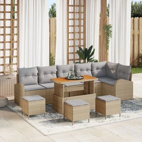 10 részes kertibútor szett párnákkal bézs poli rattan akácia, 2 személyes kertibútor párnákkal bézs poli rattan, 4 részes kertészeti étkezőszett párnákkal bézs poli rattan akácia