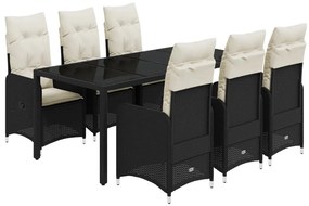 7 részes fekete polyrattan kerti bisztrógarnitúra párnákkal