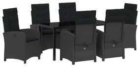 vidaXL Kert étkező szett párnával 7 pcs Fekete polirattan