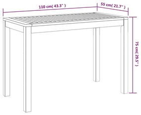 tömör akácfa kerti étkezőasztal 110 x 55 x 75 cm