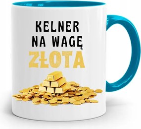 Pincérnek Kék Pincér Bögre Arany Mérleggel, fényképes nyomtatással