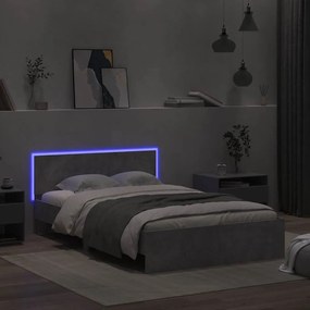 betonszürke ágykeret fejtámlával és LED-del 140x190 cm