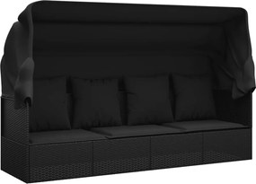 vidaXL fekete polyrattan kültéri társalgókanapé tetővel és párnákkal
