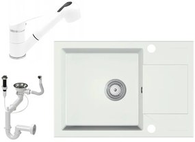 Gránit Mosogató EOS Adria + Kihúzható Shower Csap + Dugóemelő + Szifon (fehér)