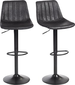 HOMCOM Bar Stools 2-Pack, Padded Metal Frame Bar Chairs with Backrest, Height-Adjustable Kitchen Stools with Footrest, 360° Swivel, Counter Stools for