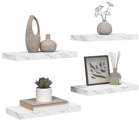vidaXL Falpolc tárolóval 4 pcs Fehér márvány 50 x 23,5 x 4 cm Faanyag