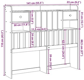 viaszbarna tömör fenyőfa fejtámla tárolóval 135 cm