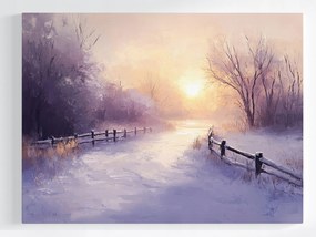 Vászonkép Canvas Tájkép Kilátás Falu Nap Tél Hó Út 80x60