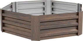 Outsunny Kerti Ágyás Acélból, Hatszögletű Virágágy Nyitott Aljjal, Növényi Konténer Fa Hatással, Zöldségágyas Erkélyre és Kertbe, Sötétbarna, 113 x 98