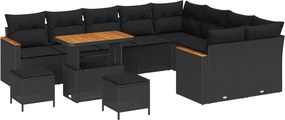 vidaXL Kerti Kanapé Szett 12 pcs Fekete polirattan