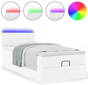 Ottomán ágykeret matraccal tiszta fehér 90x200cm műbőrrel