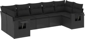 vidaXL 7 részes fekete polyrattan kerti ülőgarnitúra párnával