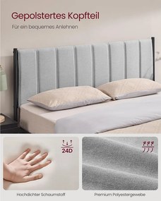 Franciaágy keret 160 x 200 cm, kárpitozott fejtámlával, acél keret, szürke