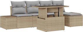 vidaXL Kerti Kanapé Szett tárolóval 6 pcs Bézs Poli rattan