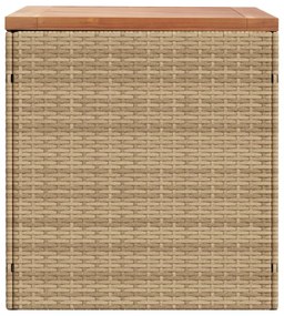 Bézs polyrattan és akácfa kerti tárolóláda 110 x 50 x 54 cm