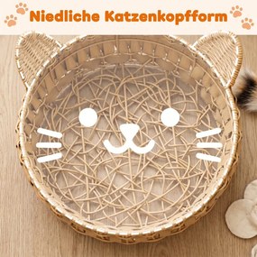 PawHut Rattan macskafekhely, macskabarlang levehető párnával, macskakosár 10 kg-ig, világosbarna