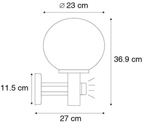 Kültéri fali lámpa fekete átlátszó üveggel, mozgásérzékelővel - Sfera