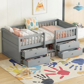 Gyerekágy Egyszemélyes ágy Félmagas ágy 90*200 4 fiókos Szürke