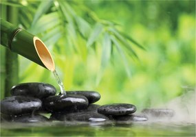 Fotótapéta Bambusz Zen szökőkút relaxáció Víz Kövek Természet 200x140 +ragasztó
