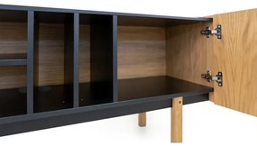 Fekete-natúr színű TV-állvány tölgyfa dekorral 175x60 cm Porto – Woodman
