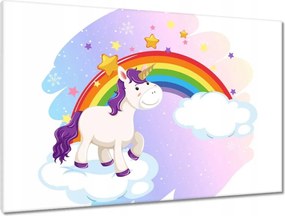 Vászonkép 90x60 Szivárvány és unikornis a felhőn