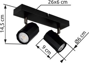 Globo 57918-2B Fali spotlámpa, fém fekete matt, alumínium fekete matt, HxSzxM: 260x60x145mm, 2x GU10 25W 230V izzók nélkül