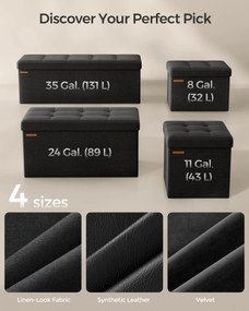 SONGMICS tárolós ülőke, összecsukható ülőpad, 38×76×38 cm, fekete