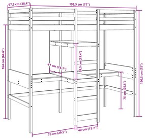viaszbarna tömör fenyő galériaágy-keret matrac nélkül 90x190cm