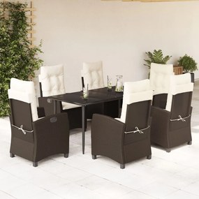 7 részes barna polyrattan kerti étkezőgarnitúra párnával
