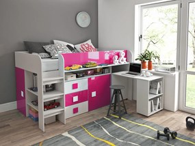 Sisi gyerekágy íróasztallal és tárolóval - fehér/rózsaszín