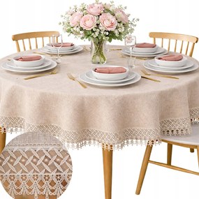 Abrosz Kerek Asztalra Bézs, gipiurával Kör 150 CM csipke sima elegáns