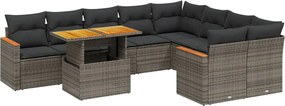 vidaXL 10 részes szürke polyrattan kerti ülőgarnitúra párnákkal