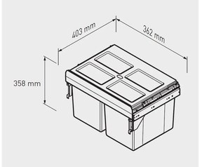 Hulladékgyűjtő GTV Practi Eco 400, szelektív, frontkihúzású, golyós csúszóval, 2x16L