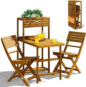PATIO erkélyszett, 3 részes, természetes fa Casaria