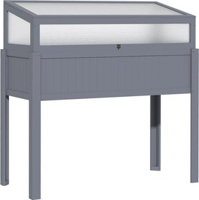 Outsunny Emelt Kerti Ágy Fa Hideg Átmenettel 2 az 1-ben Üvegház Paradicsomház Zöldségágy Fűszerágy Teraszra és Kertbe Polykarbonát Szürke 120 x 54 x 1