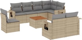 vidaXL 9 részes bézs polyrattan kerti ülőgarnitúra párnákkal