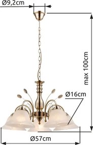 Globo 69007-5H Csillár bronz, üveg alabástom fehér, ø: 600, H:1000, exkl. 5xE27 60W 230V
