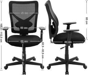 SONGMICS hálós irodai szék, ergonomikus forgószék, fekete