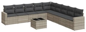 10 részes világosszürke polyrattan kerti ülőgarnitúra párnákkal