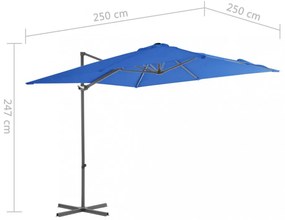 azúrkék konzolos napernyő acélrúddal 250 x 250 cm