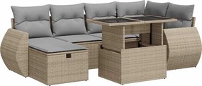 vidaXL 7 részes bézs polyrattan kerti ülőgarnitúra párnákkal