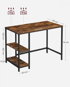 Íróasztal polcokkal, rusztikus barna 100x50x75cm