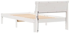 Ágykeret LED Fejtámlával, Fehér, 90 x 200 cm, Tömör Fenyő