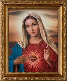 Vászonkép 31x26 Mária Szíve Arany Díszített Keret