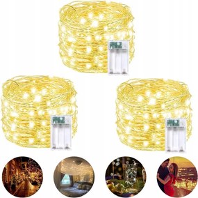 3x Led Drót Lámpák 50 Db Akkumulátoros Meleg Lámpa 5m