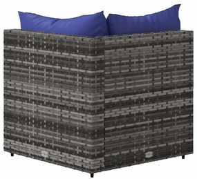 Szürke polyrattan kerti sarokkanapé párnákkal