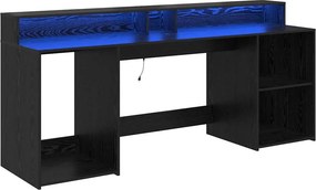 vidaXL Asztal LED -es lámpákkal Musta tammi 200 x 55 x 91 cm Faanyag